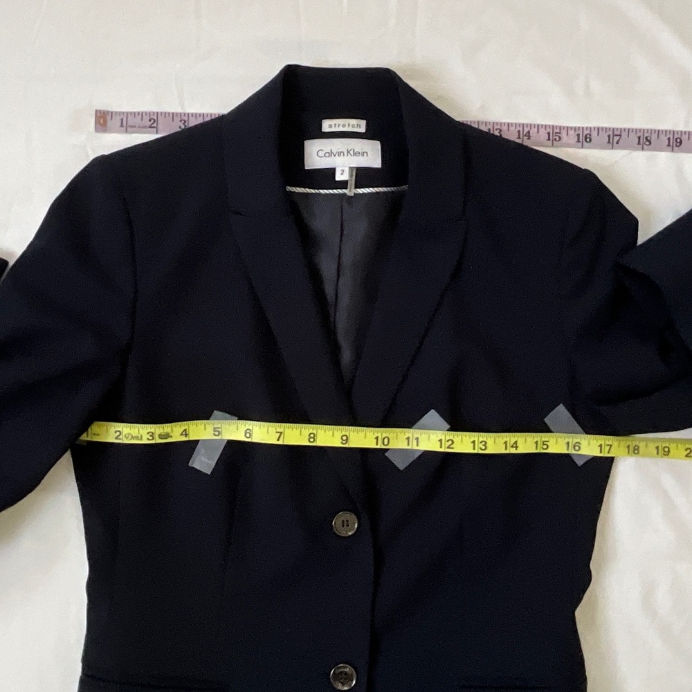 NWOT CALVIN KLEIN Stretch Fitted Blazer Size 2 Navy Blue - Picture 9 of 14